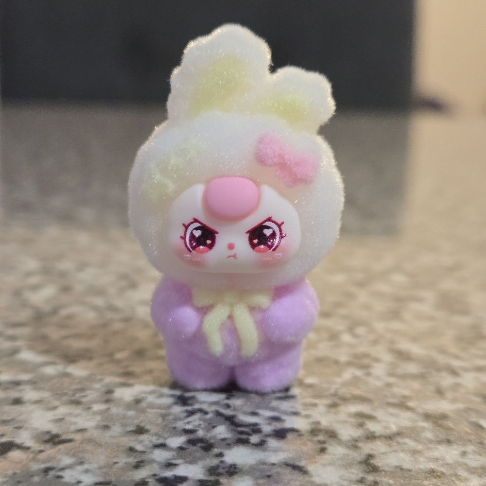 🍒🍒 Cute Pastel Fuzzy Baby Three Figurine with Bow